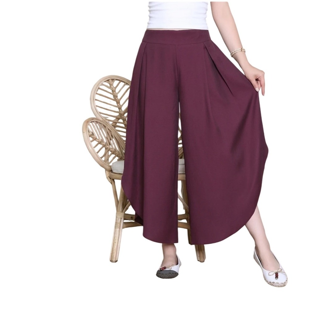 Halara Burgundy Wide Leg Tulip Wrap Front Pants Medium Wine Athleisure Boho